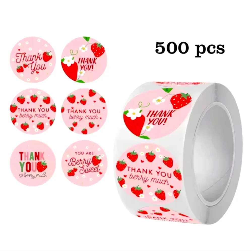 Strawberry Thank You Stickers - Pink - Picture 2 of 3